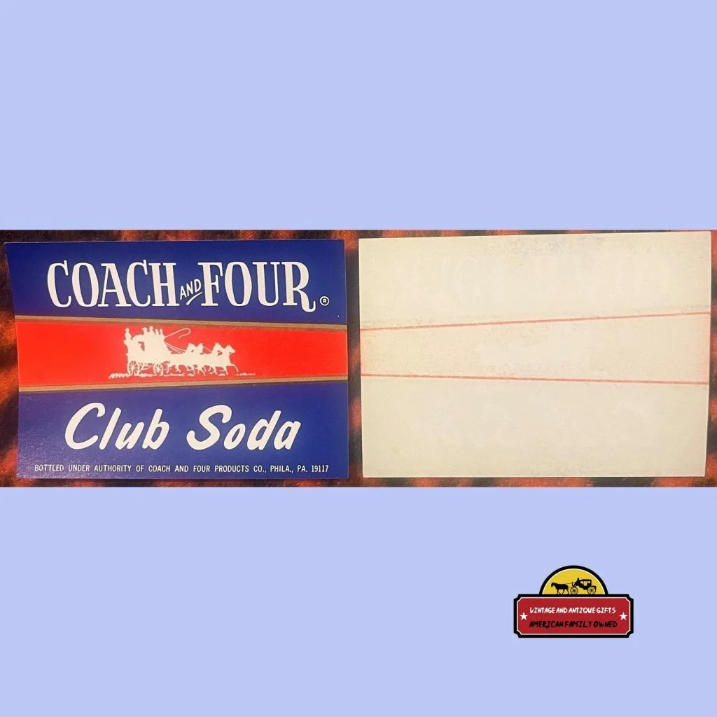 Antique Vintage Coach And Four Club Soda Label Philadelphia Pa 1960s Advertisements and Labels Rare Label: & Vibrant