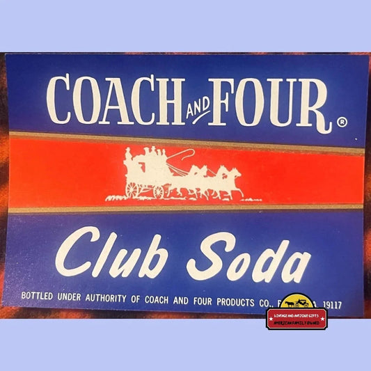 Vintage club soda label featuring horse-drawn carriage logo for Coach and Four