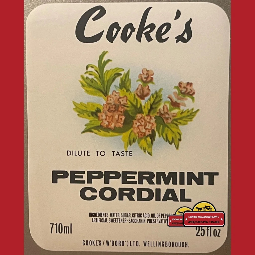 Antique Vintage Cooke’s Peppermint Cordial Label Wellingborough England 1940s - Advertisements - Soda And Beverage