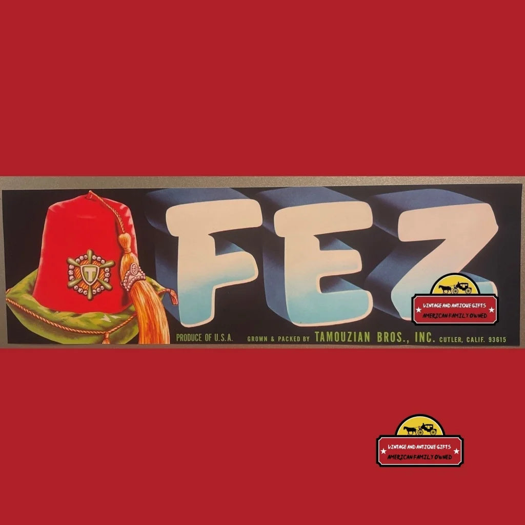 Antique Vintage Fez Crate Label Cutler Ca 1960s Advertisements Food and Home Misc. Memorabilia Rare Label: