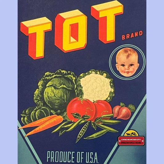 Antique Vintage Tot Crate Label Watsonville Ca Cute Baby 1940s Advertisements Food and Home Misc. Memorabilia Charming