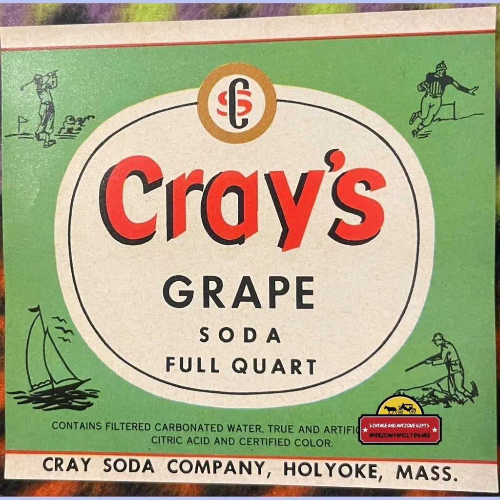 Antique Vintage Cray’s Grape Soda Label Holyoke Ma American Icon 1940s - 1950s - Advertisements - And Beverage
