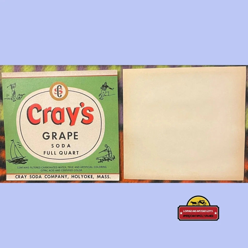 Vintage Cray’s Grape Soda label with green and red text on cream background