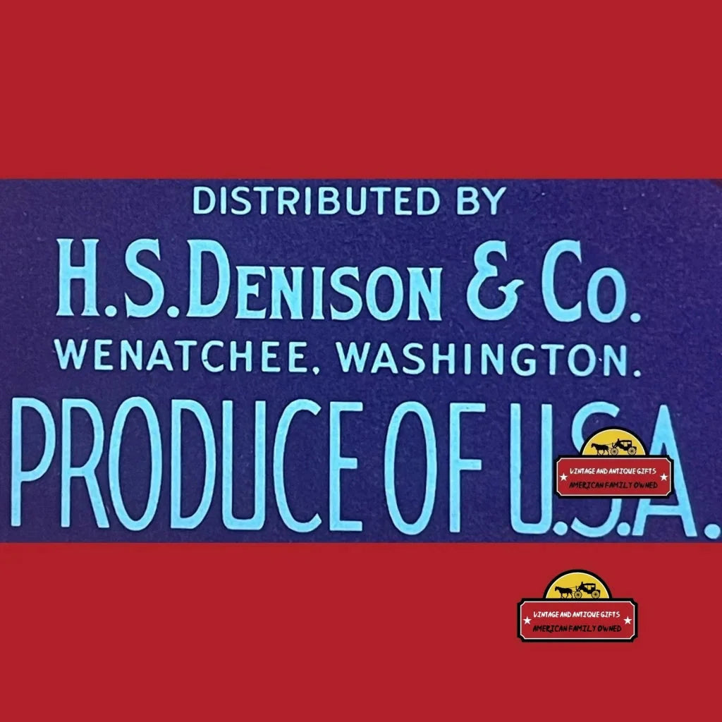 Rare 1940s Denison’s Crest Crate Label from Wenatchee, featuring vintage produce art