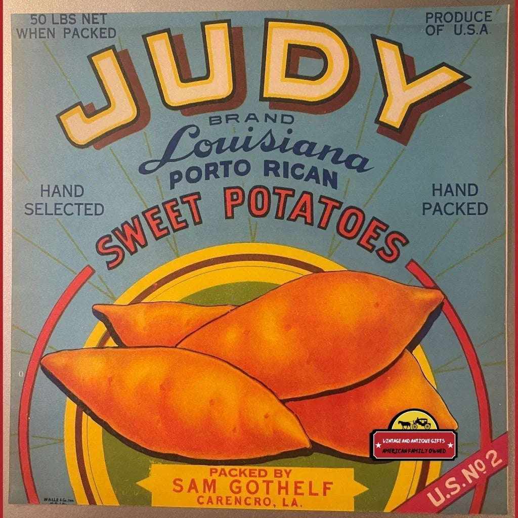 Antique Vintage Judy Sweet Potatoes Crate Label Carencro La 1930s Advertisements Food and Home Misc. Memorabilia Rare