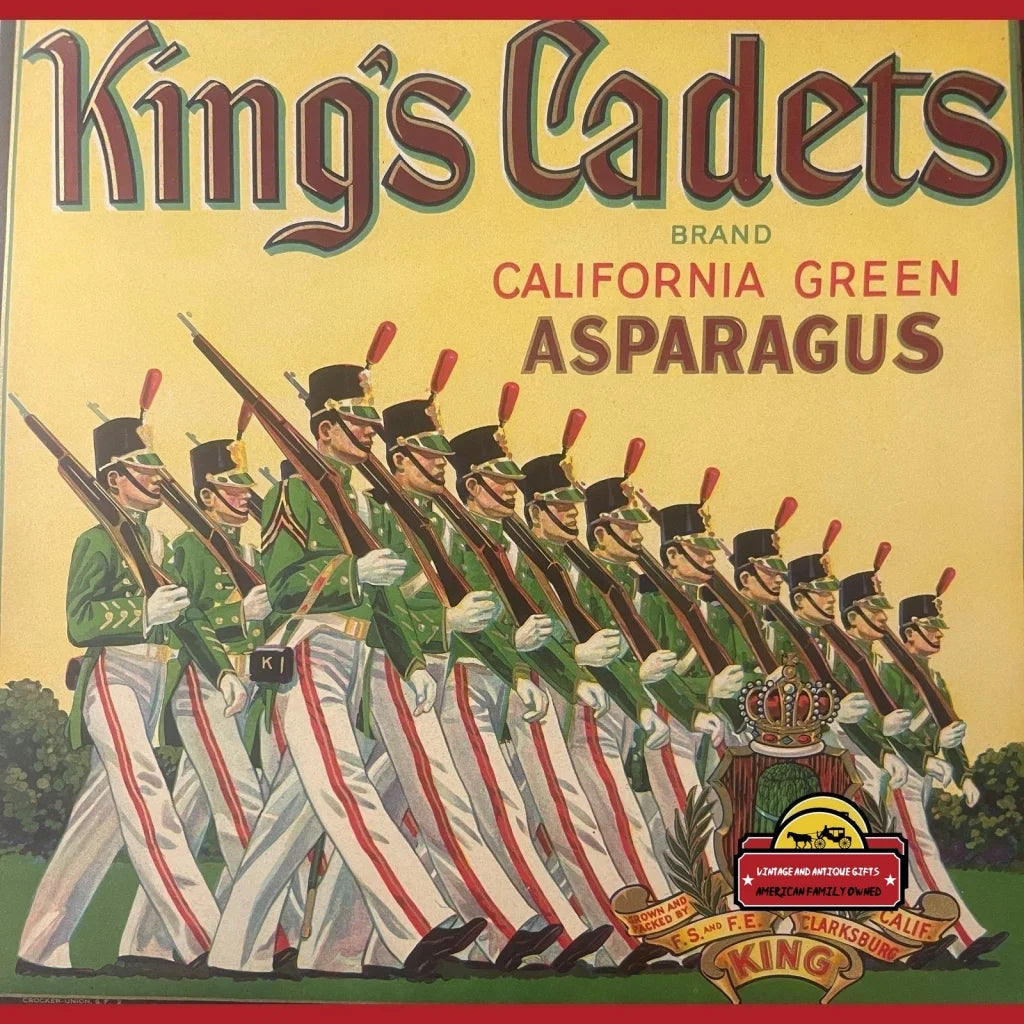 Antique Vintage King’s Cadets Crate Label Clarksburg Ca 1930s Soldiers Infantry Advertisements and Gifts Home page