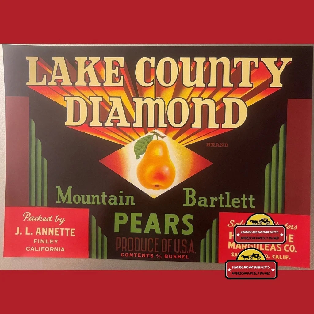 Antique Vintage Lake County Diamond Crate Label San Francisco Ca 1940s - Advertisements - Labels. From