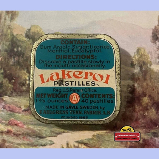Antique Vintage Lakerol Pastilles Tin 1930s Have To Read The Back! Advertisements Rare Tin: