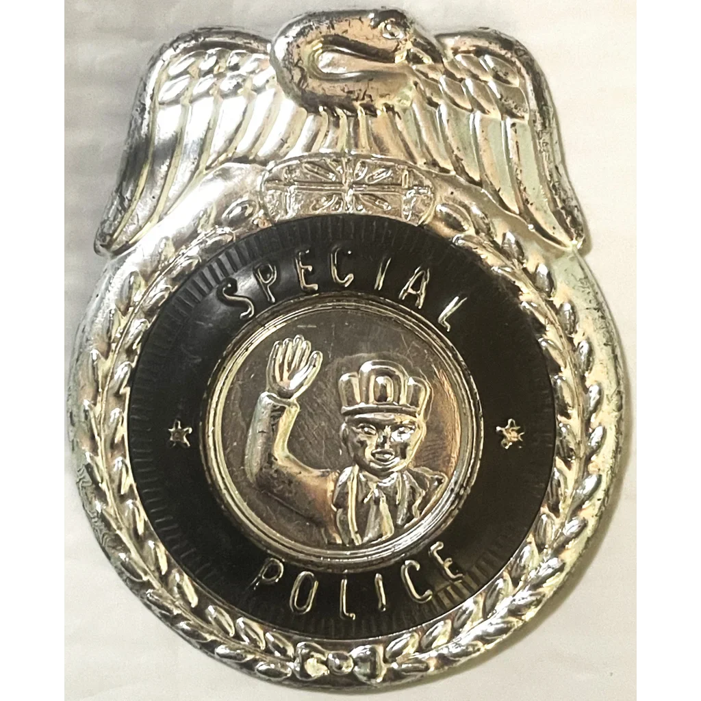 Silver vintage large police badge with eagle design, 1950s antique collectible