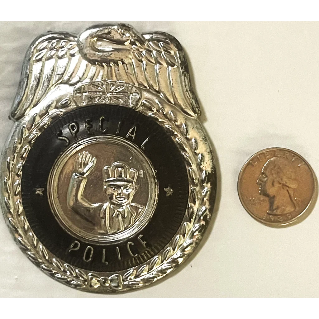 Special Police Badge with cartoon character, a rare antique vintage collectible from the 1950s