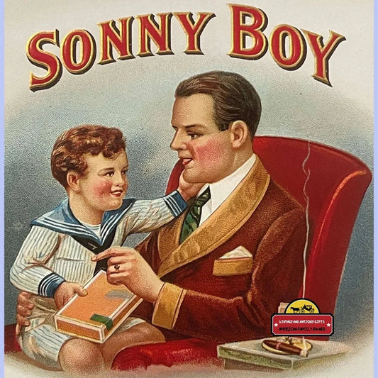 Antique Vintage Large Sonny Boy Embossed Cigar Label 1900s - 1920s Advertisements Rare - Embossing 1900s-1920s