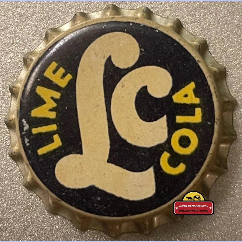 Antique Vintage Lime Cola bottle cap with stylized L design on a black background