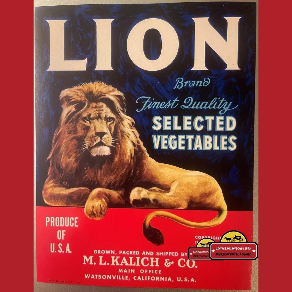 Antique Vintage Lion Crate Label 1930s Watsonville Ca King Of The Jungle! Advertisements Food and Home Misc.