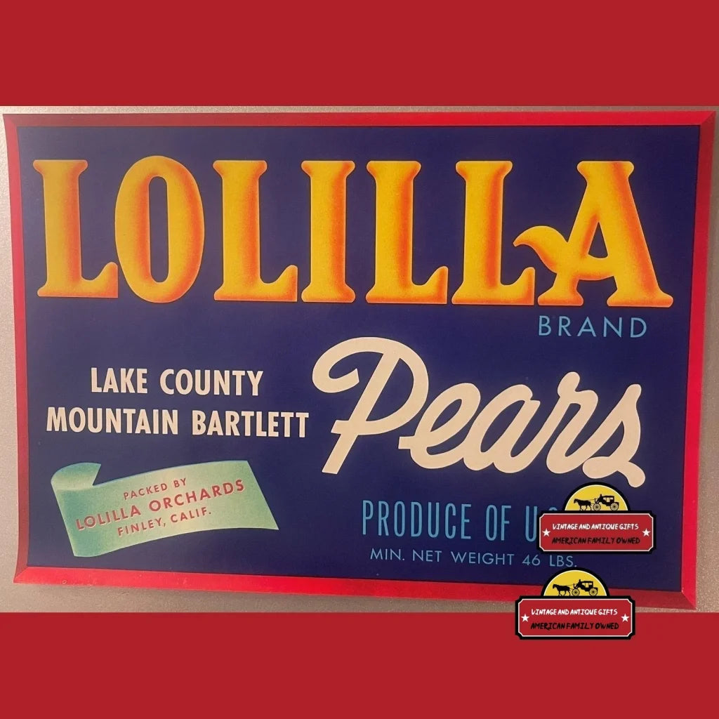Antique Vintage Lolilla Crate Label Finley Ca 1950s - Advertisements - Labels. Ca - Beautiful Collectible