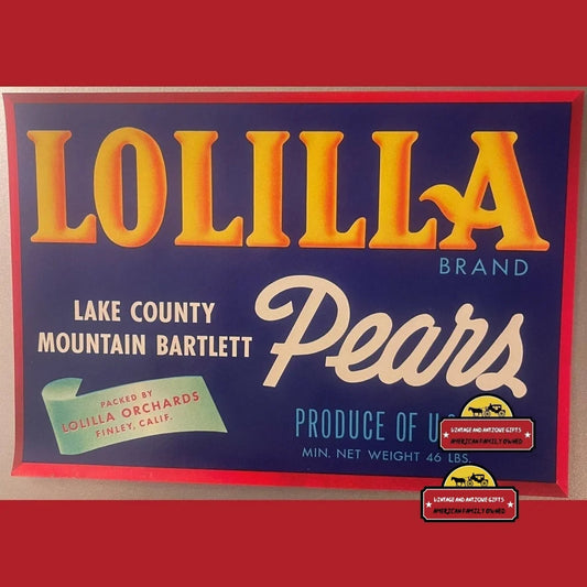 Antique Vintage Lolilla Crate Label Finley Ca 1950s Advertisements Food and Home Misc. Memorabilia Rare - Celebrating