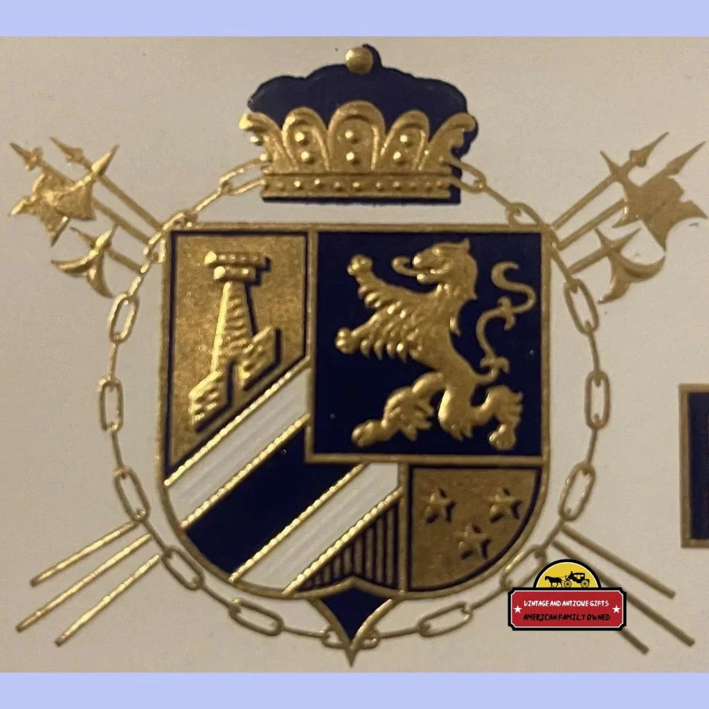 Ornate gold and blue coat of arms on Rare Embossed Lord Roberts Antique Vintage Cigar Label