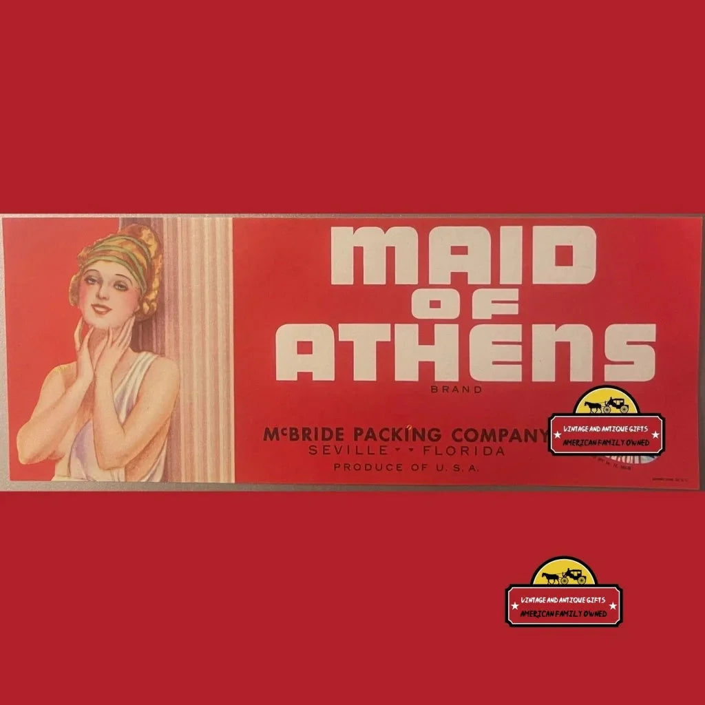 Antique Vintage Maid Of Athens Crate Label Seville Fl 1930s Greek Greece Beauty Advertisements Rare - Mythical