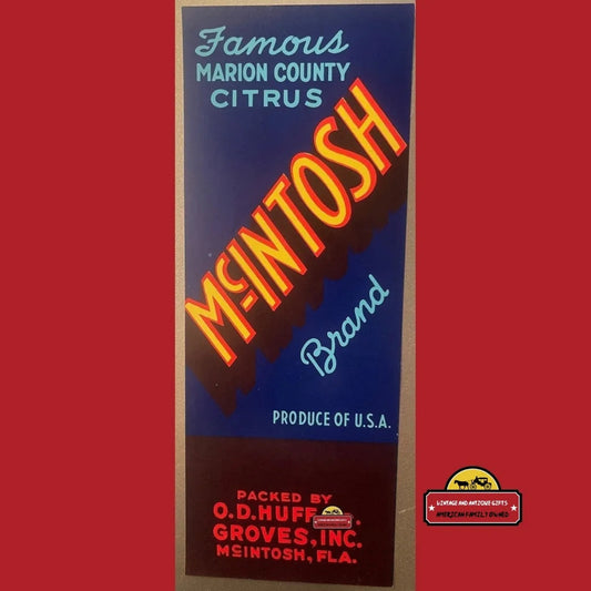 Antique Vintage Mcintosh Crate Label Fl 1930s Advertisements Authentic Label: