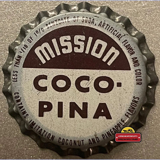 Antique Vintage Mission Coco - pina Soda Cork Bottle Cap 1950s Advertisements and Caps Rare Coco - Pina