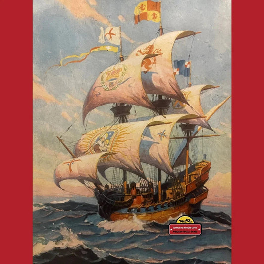 Antique Vintage Original 1930s Spanish Galleon Art Print Beautiful Nautical Decor! Advertisements Captivating Print: