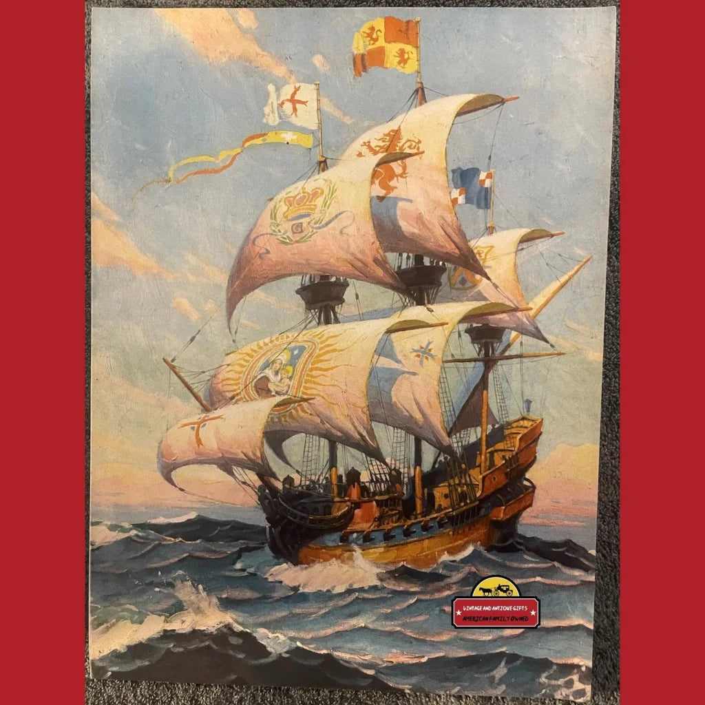 Antique Vintage Original 1930s Spanish Galleon Art Print Beautiful Nautical Decor! Advertisements Collectible Items