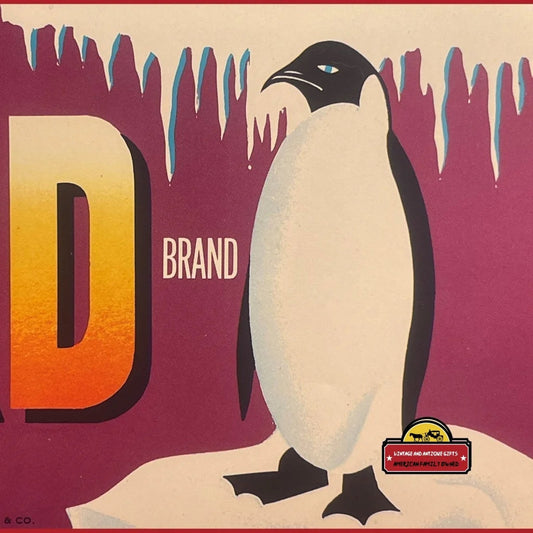Antique Vintage Polar Bird Crate Label Reedley Ca 1950s Penguin Artic Décor Advertisements - Exquisite