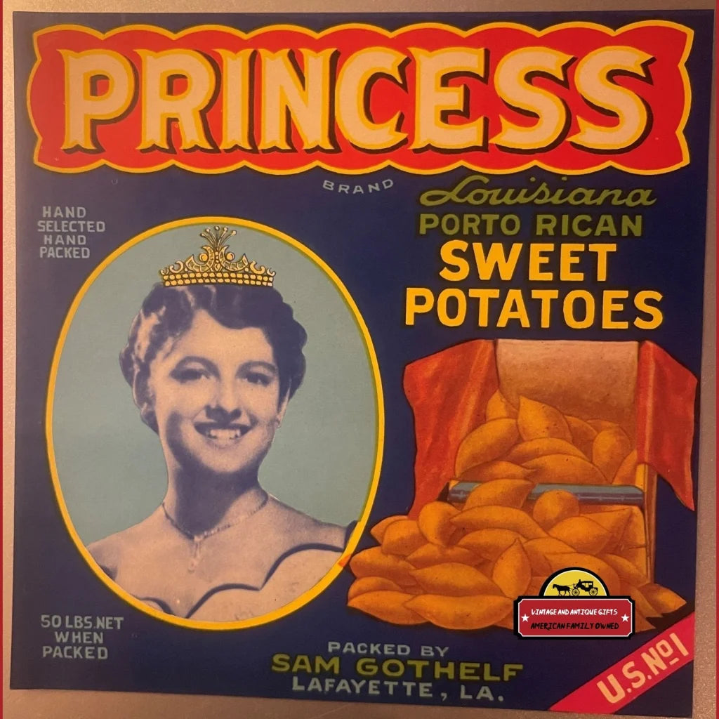 Antique Vintage Princess Crate Label Lafayette La 1940s Beauty Advertisements Food and Home Misc. Memorabilia Label: