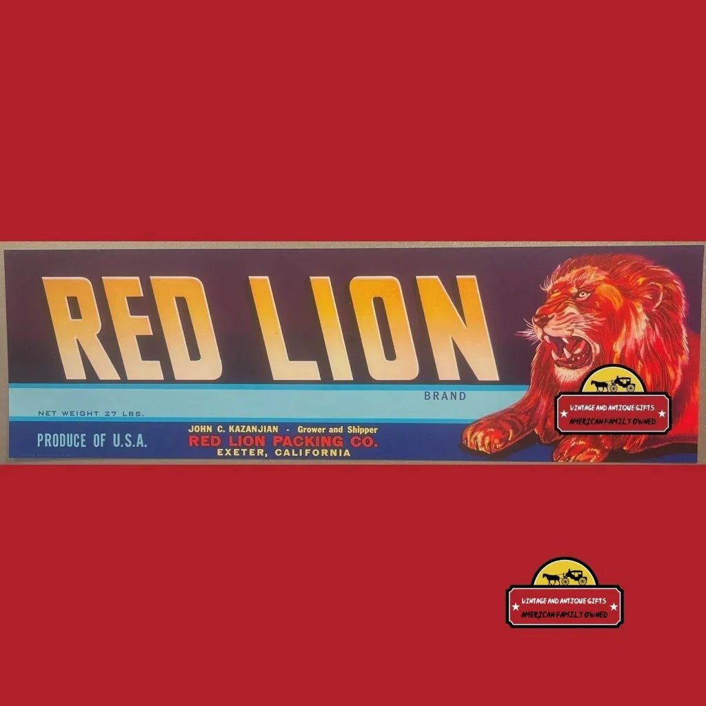 Antique Vintage Red Lion Crate Label Exeter Ca 1950s Advertisements Authentic Label: