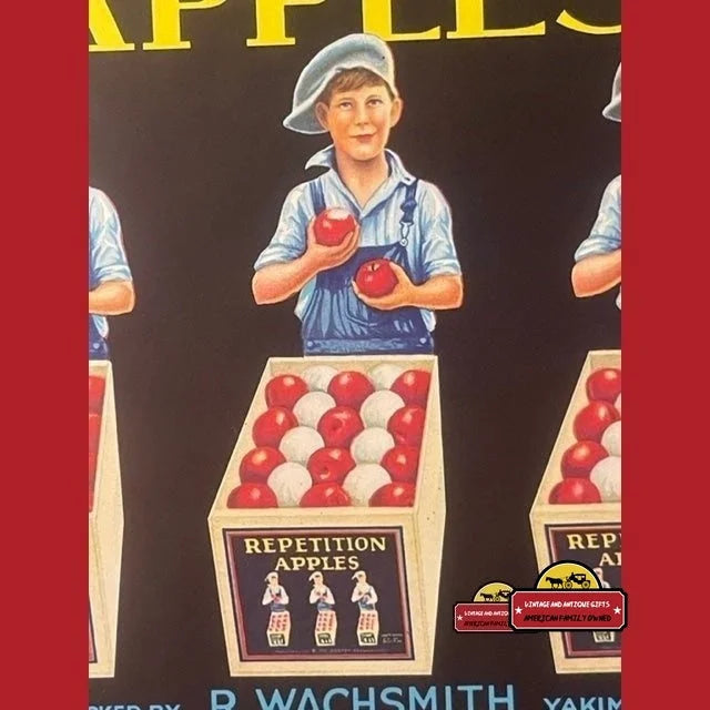 Antique Vintage Repetition Apple Crate Label Yakima Wa 1930s Boy Advertisements Food and Home Misc. Memorabilia Rare