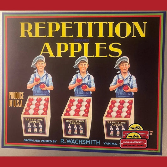 Antique Vintage Repetition Apple Crate Label Yakima Wa 1930s Boy Advertisements and Gifts Home page Rare Label: