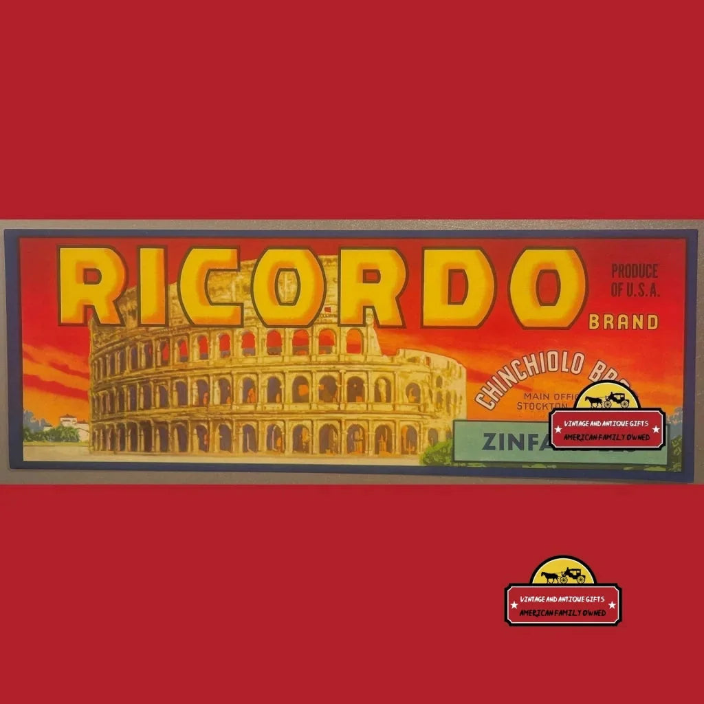 Antique Vintage Ricordo Crate Label Stockton Ca 1950s Rome Colosseum Advertisements Rare Label: CA – Colosseum!