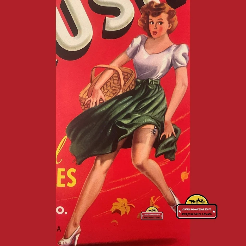 Antique Vintage On Rush Crate Label Az And Ca 1940s Provocative Pinup! - Advertisements - Labels. Stylish Pinup From