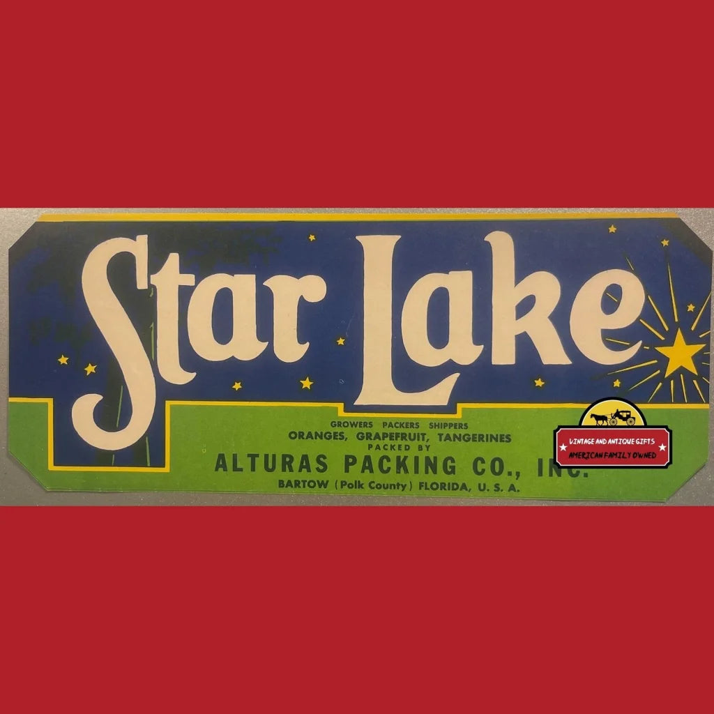 Antique Vintage Star Lake Crate Label 1940s Bartow Fl - Advertisements - Labels. And Gifts