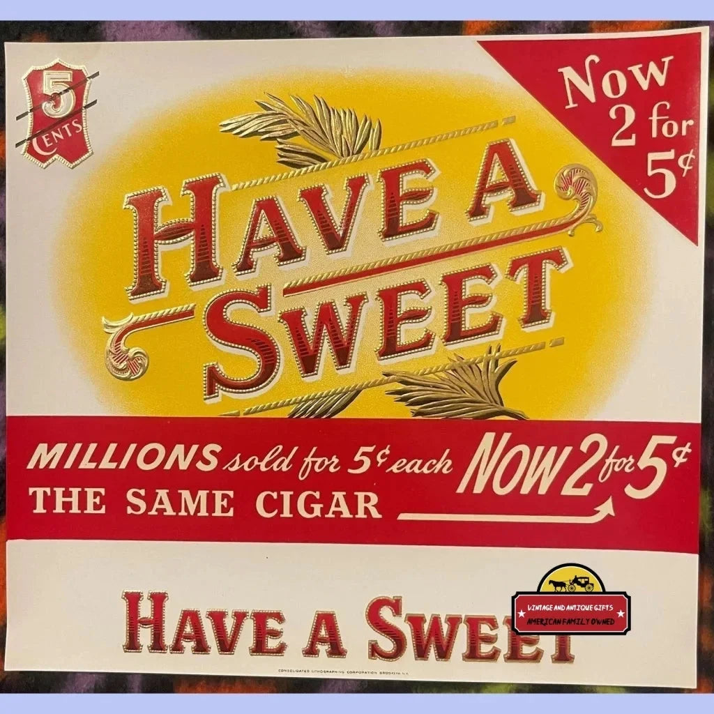 red lion tobacco Antique Have A Sweet Cigar Label 🍂 Embossed Red & Gold Litho