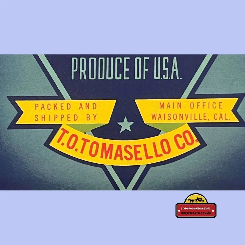 Vintage crate label for F.O. Tomasello Co. from Watsonville, California treasure