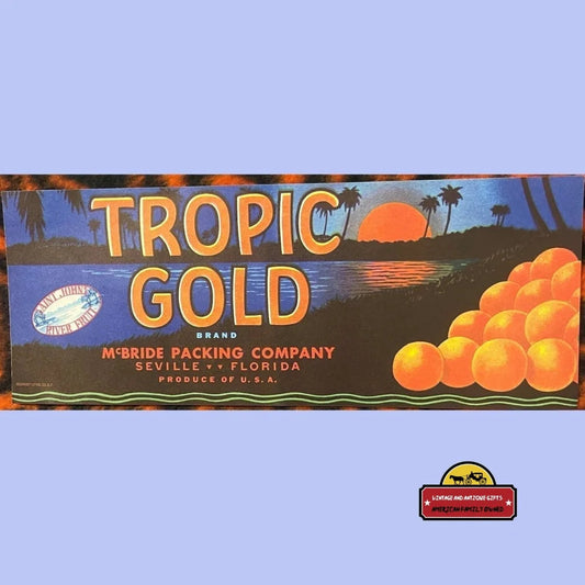 Antique Vintage 🌞 Tropic Gold Crate Label Seville Fl 1930s Tropical Decor 🦩 Advertisements Rare Label: