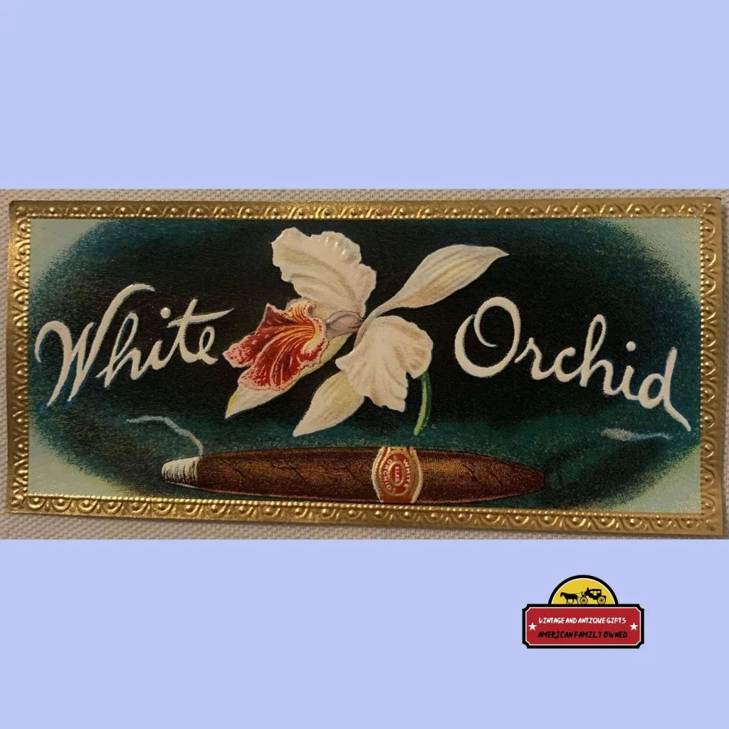 Vintage White Orchid cigar sign with an orchid flower in antique vintage style