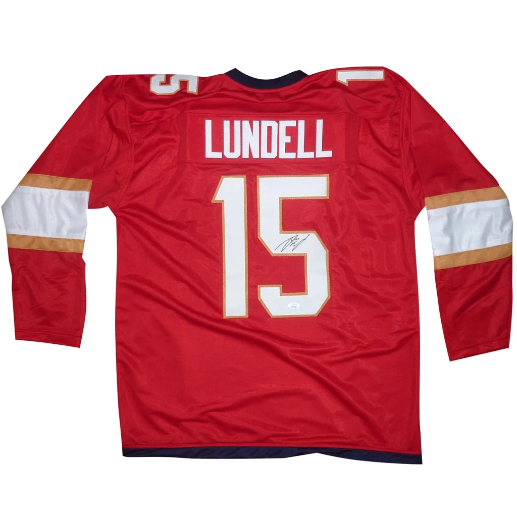 Anton Lundell autographed red custom hockey jersey #15