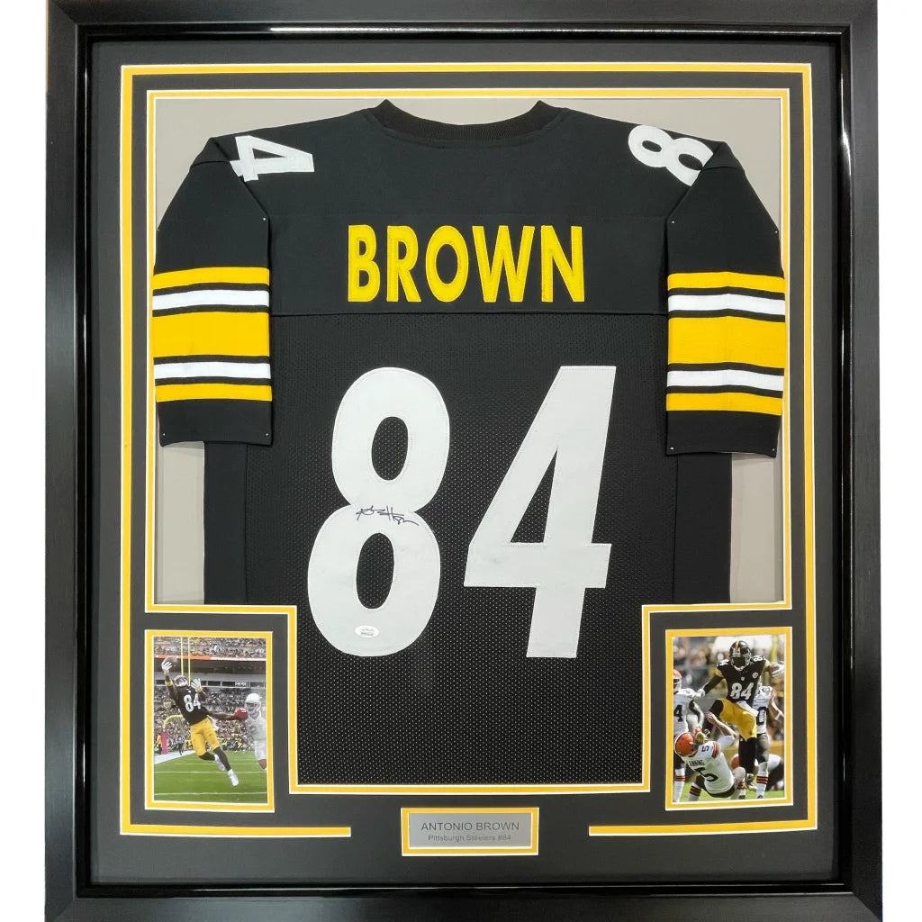 Framed Antonio Brown #84 Steelers jersey with photos ready for your man cave