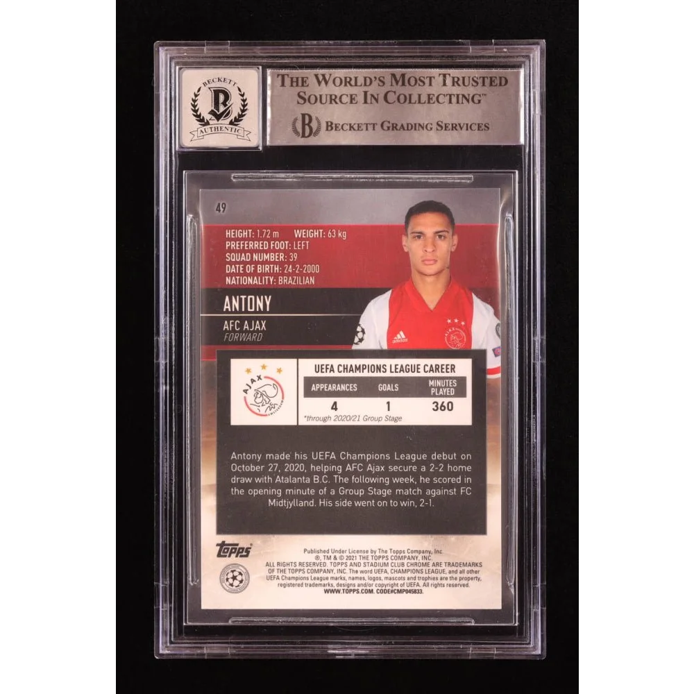 Antony graded soccer trading card from Champions League in Beckett 10 condition