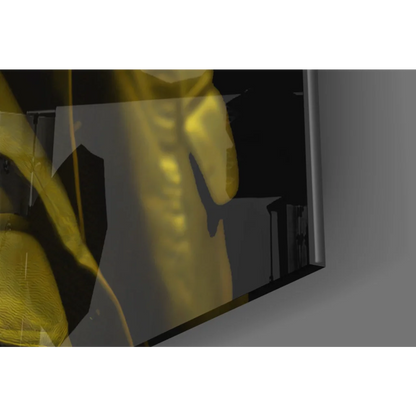 Sleek golden-yellow digital human torso with spine for Funky Yellow Gorilla Glass Wall Art