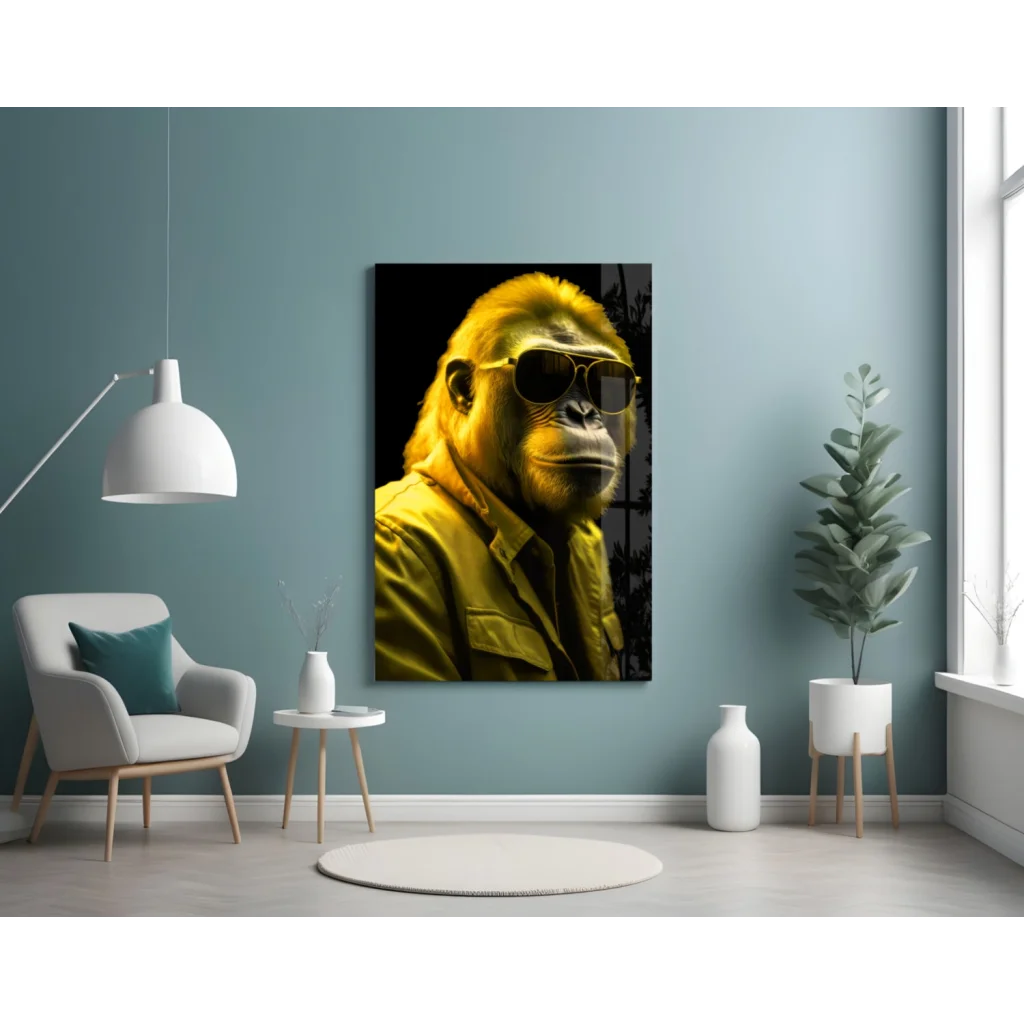 Funky Yellow Gorilla Glass Wall Art Canvas Print | Contemporary Home Wall Art | vintageantiquesgifts.com