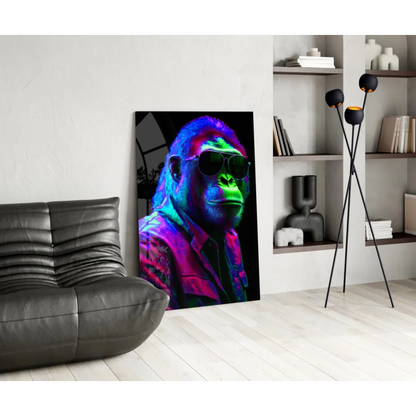 Vibrant neon gorilla in sunglasses canvas wall art print
