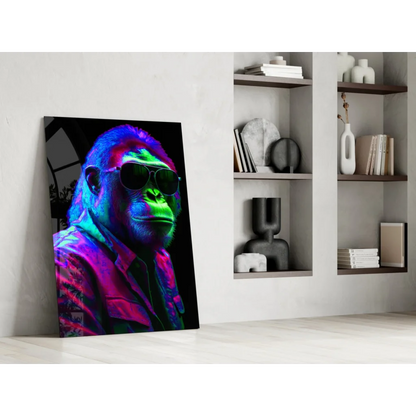 Vibrant neon gorilla in sunglasses canvas wall art print