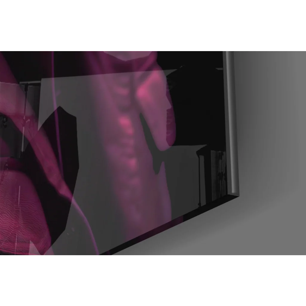 Sleek monitor displaying Pink Gorilla glass wall art portrait