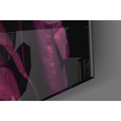 Sleek monitor displaying Pink Gorilla glass wall art portrait