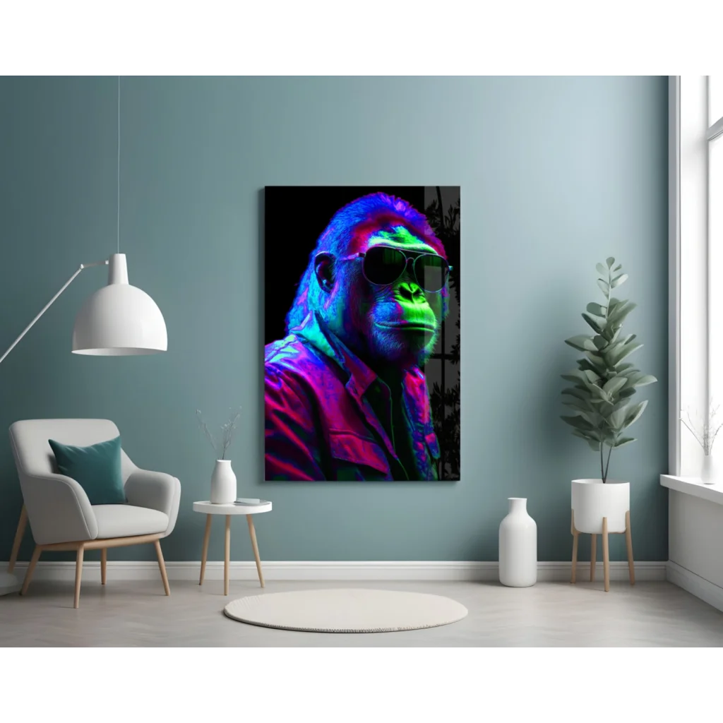 Neon Gorilla in Sunglasses Canvas Wall Art Print | Contemporary Home Wall Art | vintageantiquesgifts.com