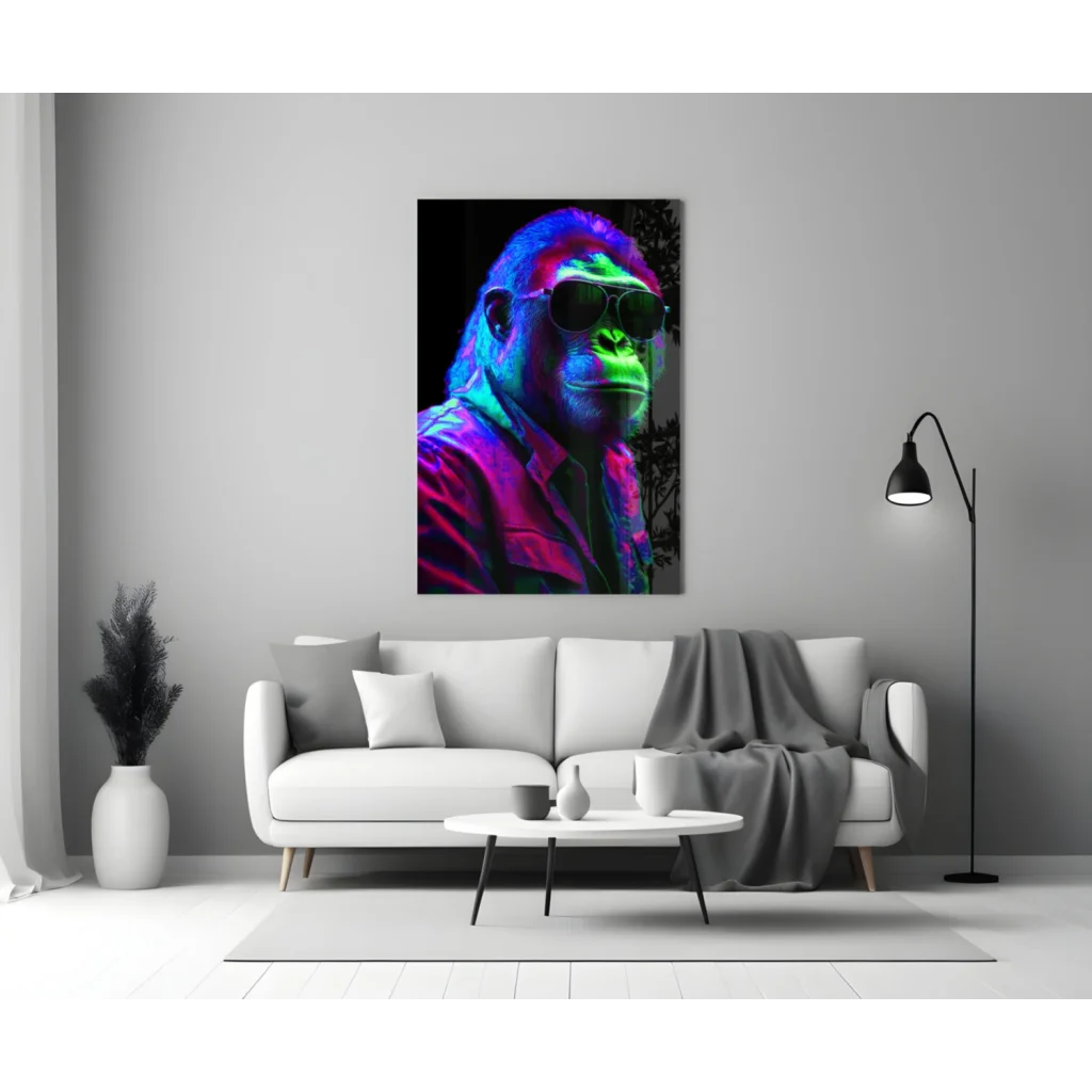 Neon Gorilla in Sunglasses Canvas Wall Art Print | Modern Wall Art Decor | vintageantiquesgifts.com