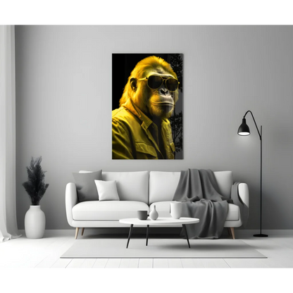 Funky Yellow Gorilla Glass Wall Art Canvas Print | Modern Wall Art Decor | vintageantiquesgifts.com