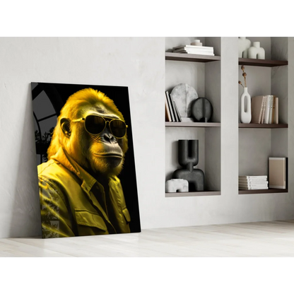 Funky yellow gorilla glass wall art with aviator shades